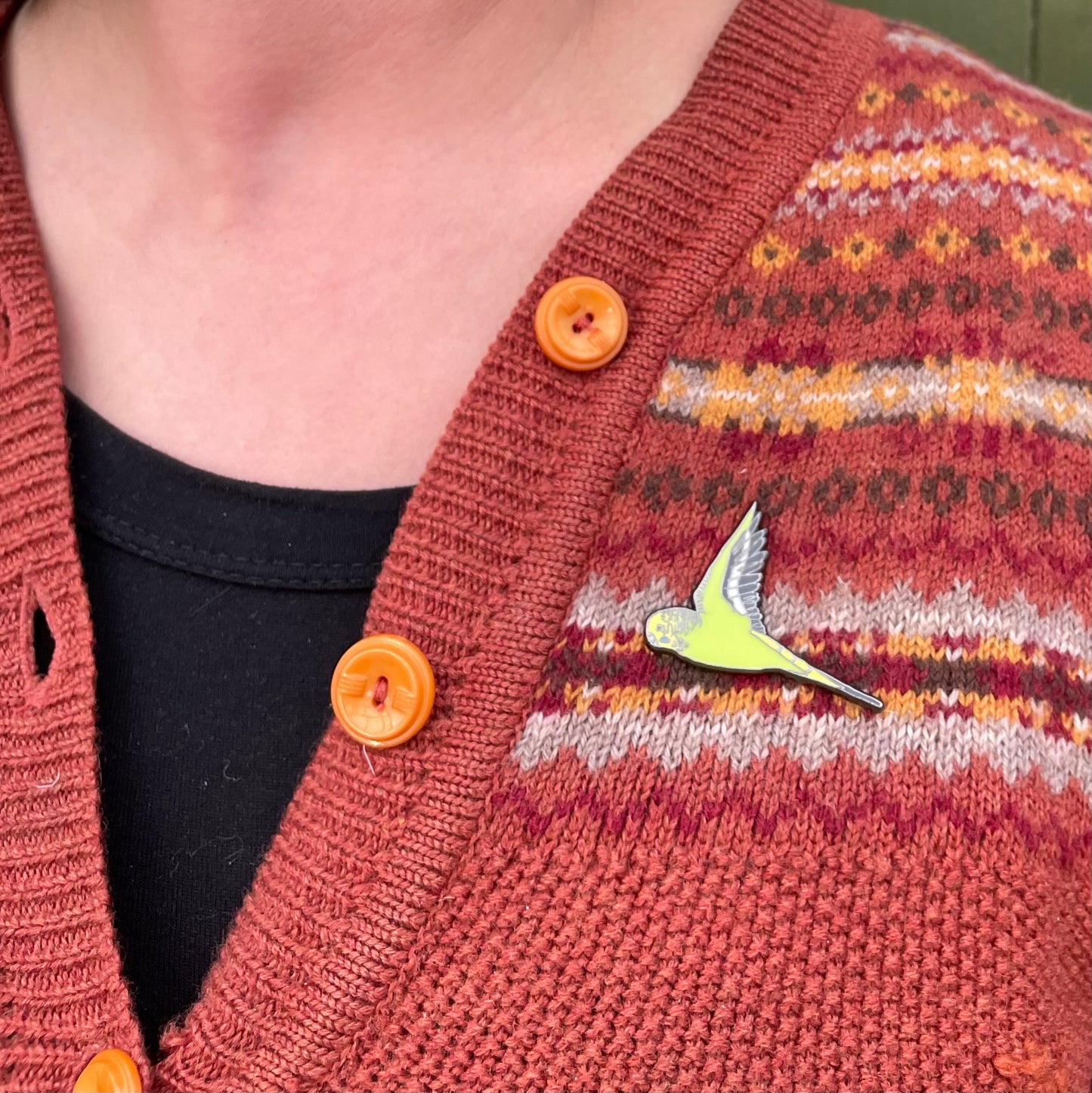 Green Budgie In Flight Enamel Pin