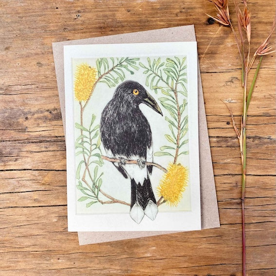 Greeting Card - Pied Currawong "I am a Magpie" Collection