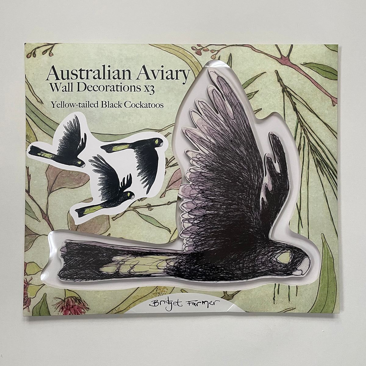 Australian Aviary ~ Wall Decorations ~ Yellow-tailed Black Cockatoos (set of 3)