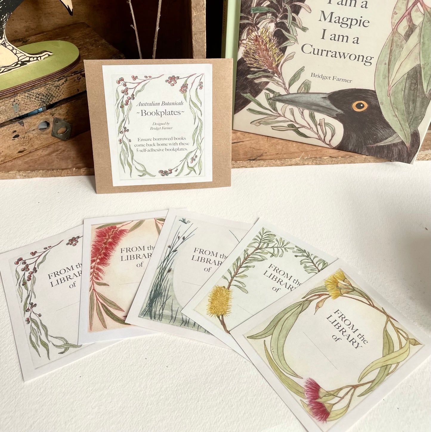 Bookplates - "I am a Magpie" Botanicals - 5 plates