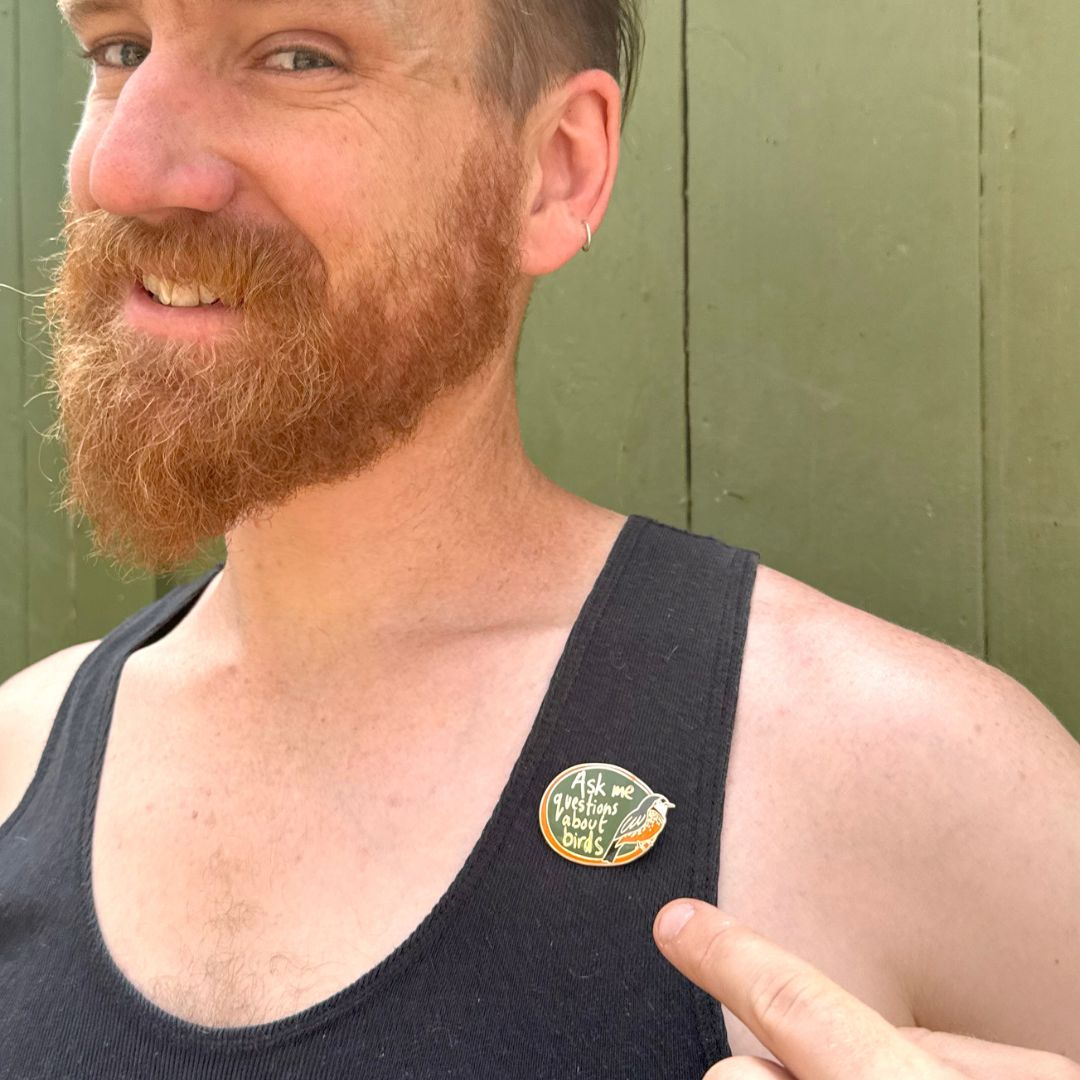 Ask me questions about birds -Rufous Whistler Enamel Pin