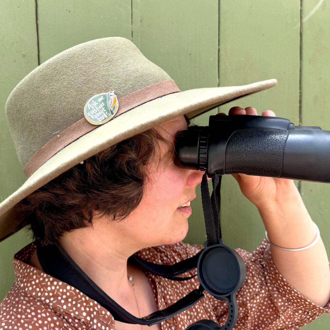 Ask me questions about birds -Rufous Whistler Enamel Pin