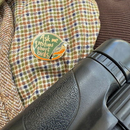 Ask me questions about birds -Rufous Whistler Enamel Pin