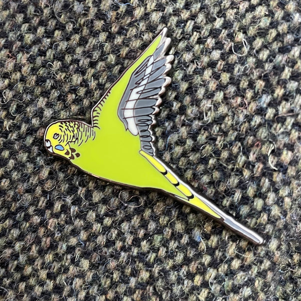 Green Budgie In Flight Enamel Pin