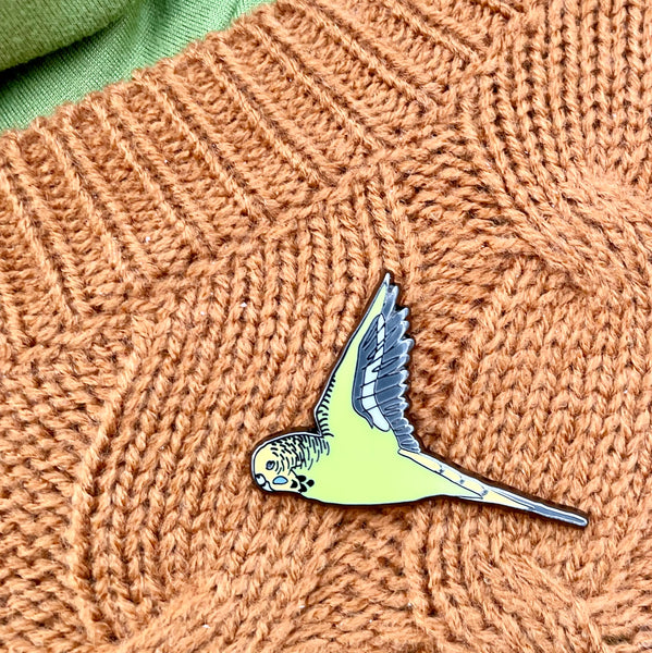 Green Budgie In Flight Enamel Pin