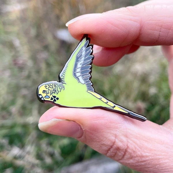 Green Budgie In Flight Enamel Pin