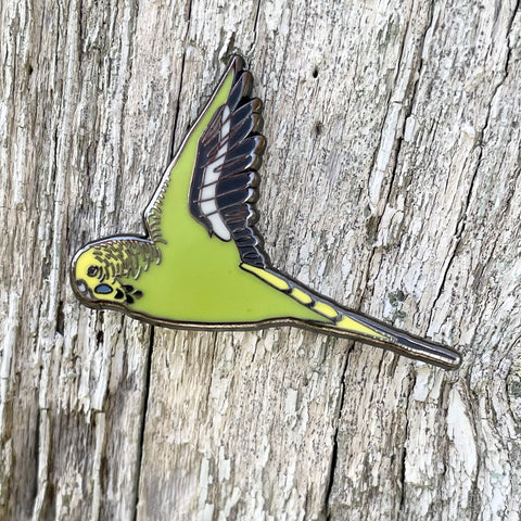 Green Budgie In Flight Enamel Pin