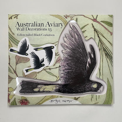 Australian Aviary ~ Wall Decorations ~ Yellow-tailed Black Cockatoos (set of 3)
